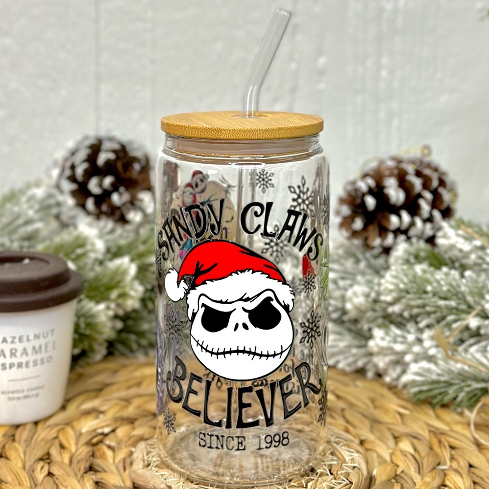NWT Nightmare Before Christmas Sandy Claws Christmas Grinch Glass Cup 16oz